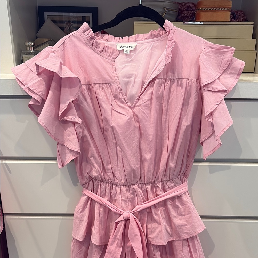 &Merci Pink Ruffled Dress with Belt- size: M
